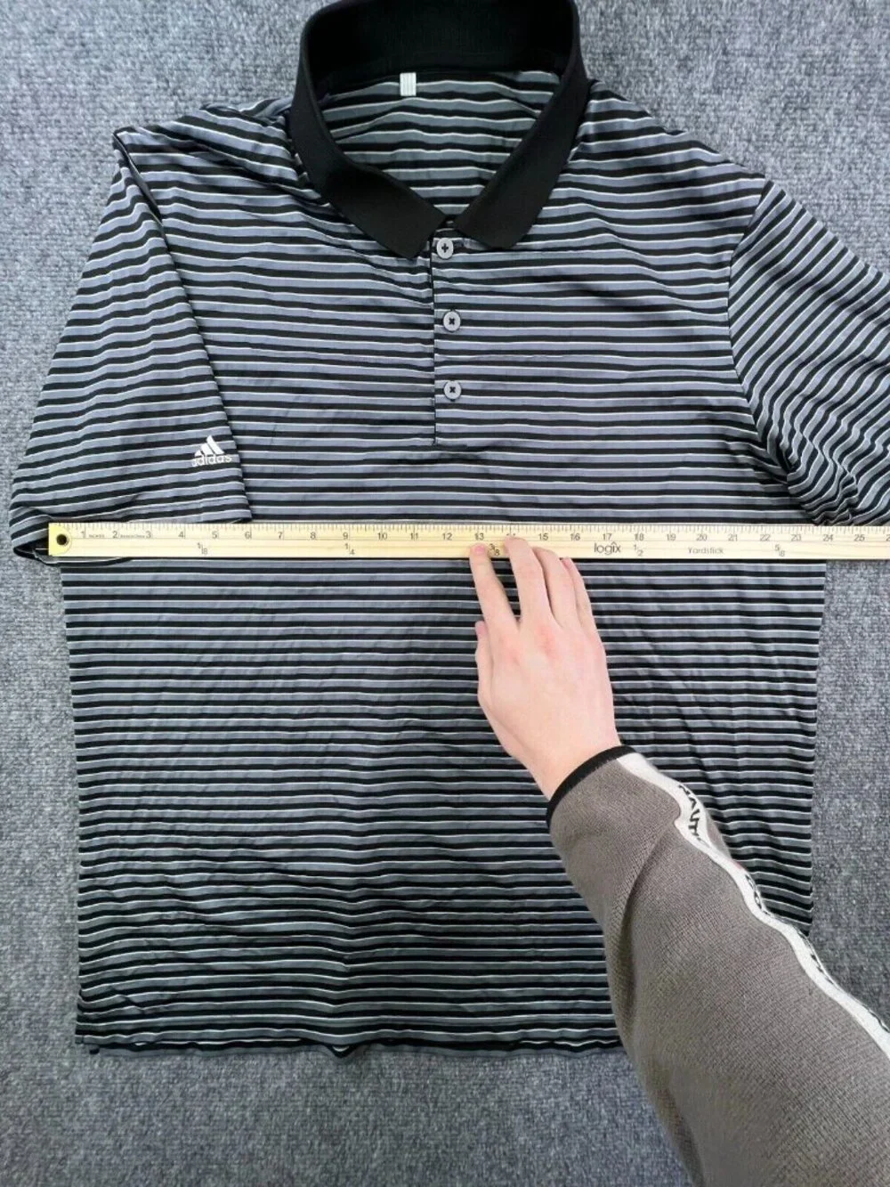 Adidas Men's Polo Shirt XL White Gray Black Striped Short Sleeve Polyester